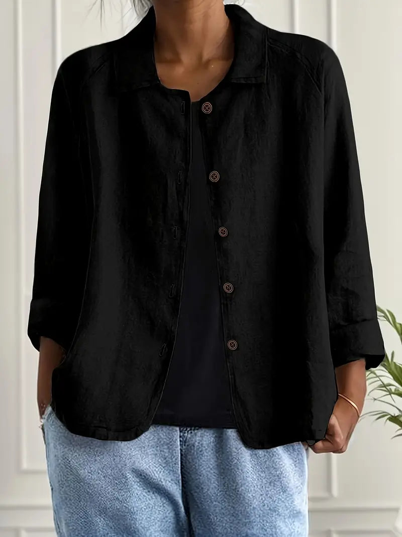 Marilla Lightweight Collared Cardigan with Button Front - Black