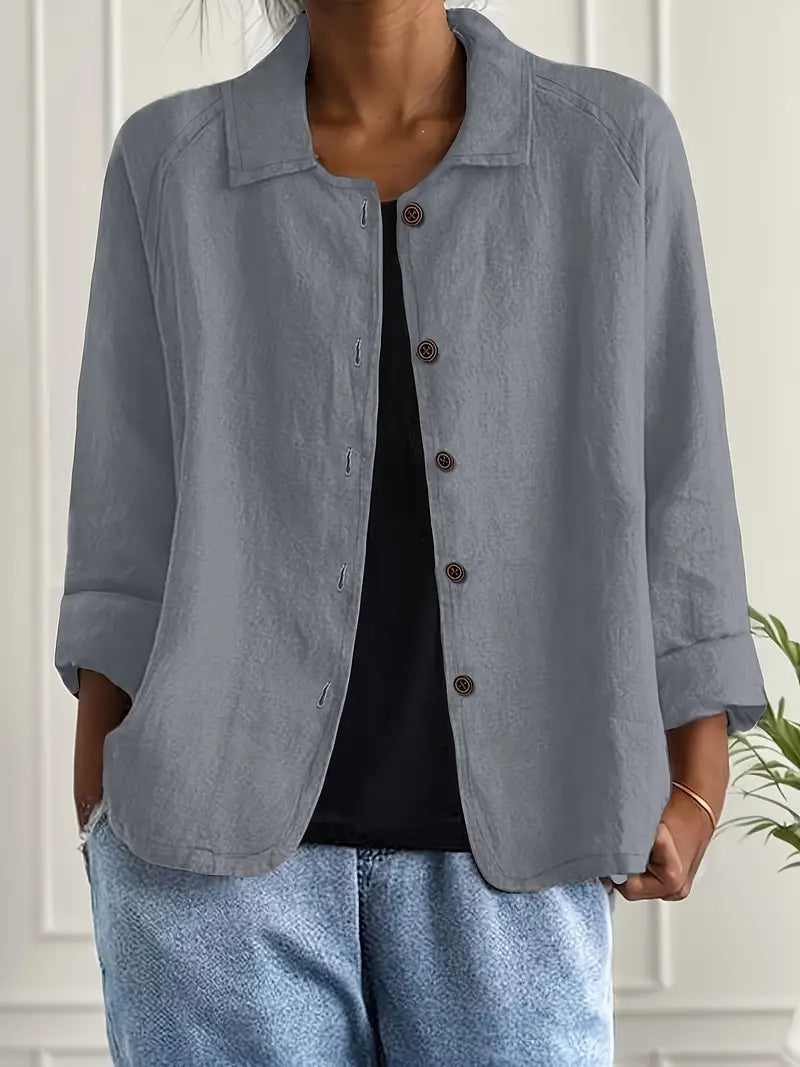 Marilla Lightweight Collared Cardigan with Button Front - Light Gray