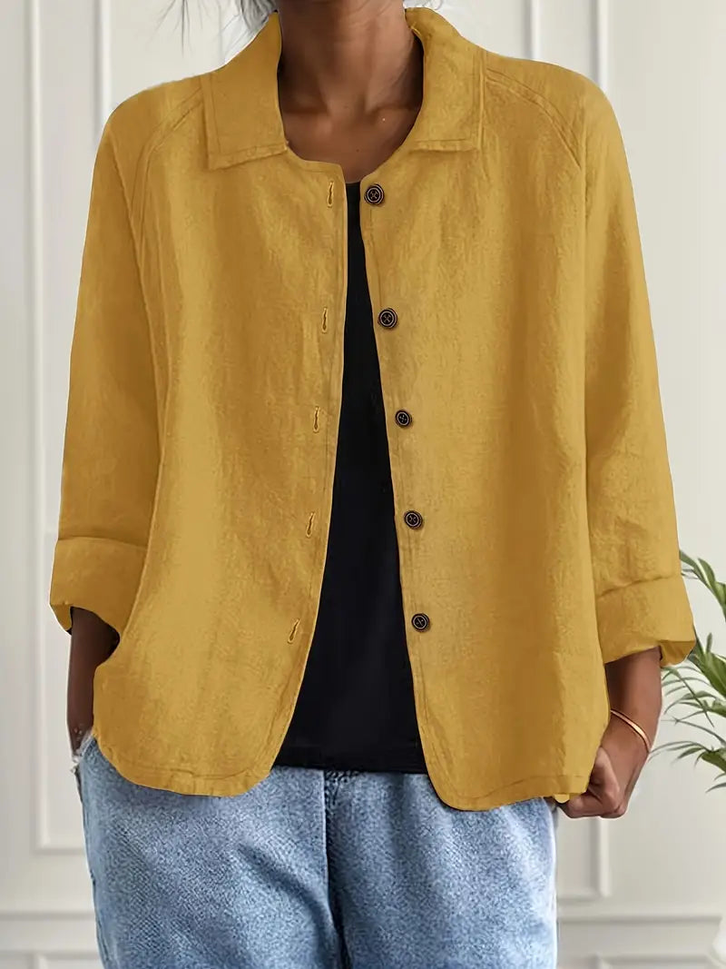 Marilla Lightweight Collared Cardigan with Button Front - Yellow
