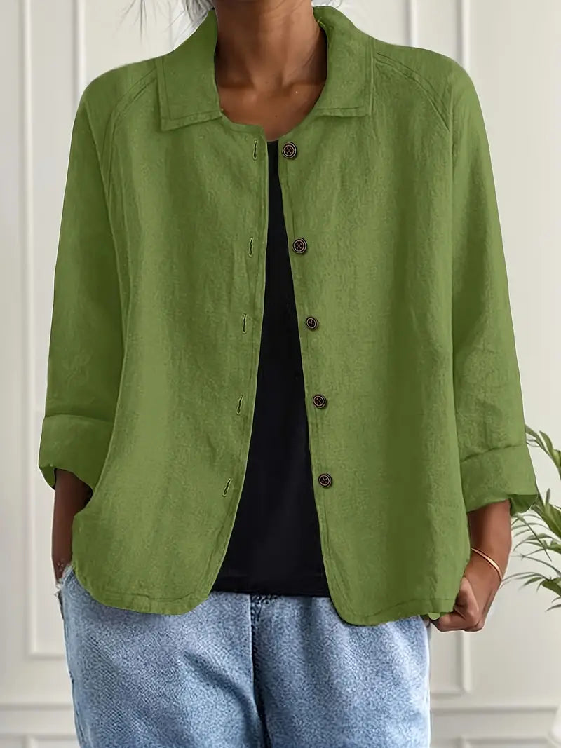 Marilla Lightweight Collared Cardigan with Button Front - Green