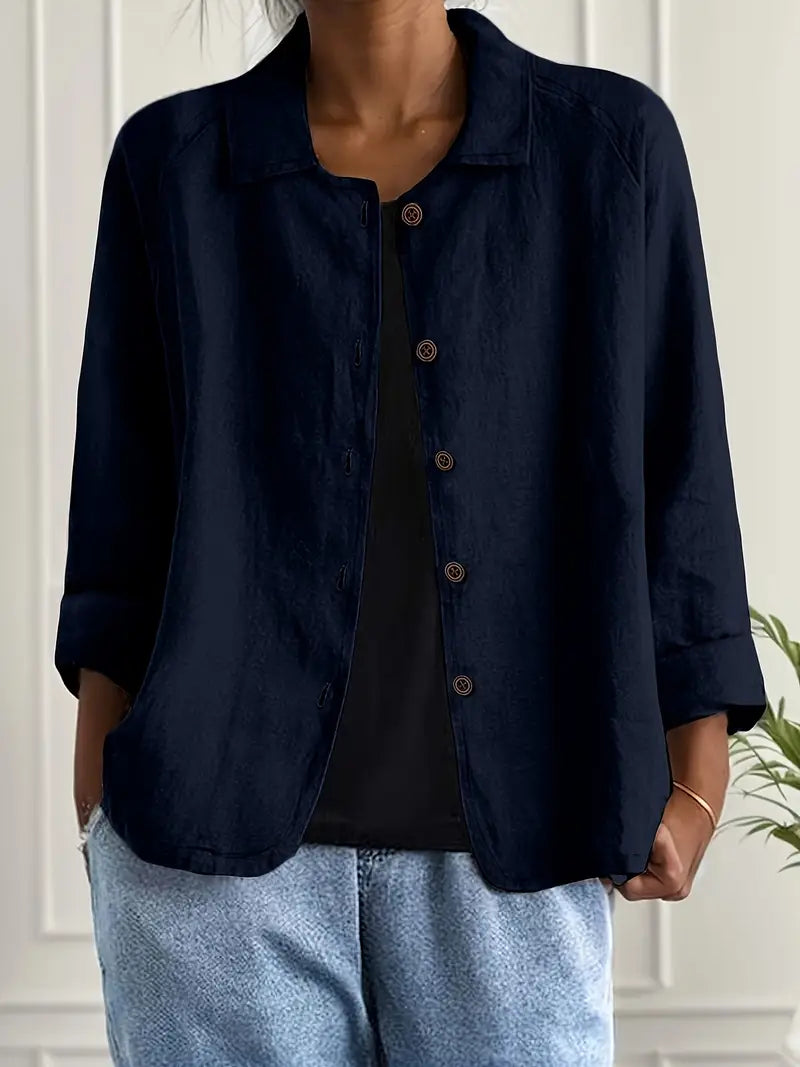 Marilla Lightweight Collared Cardigan with Button Front - Dark Blue