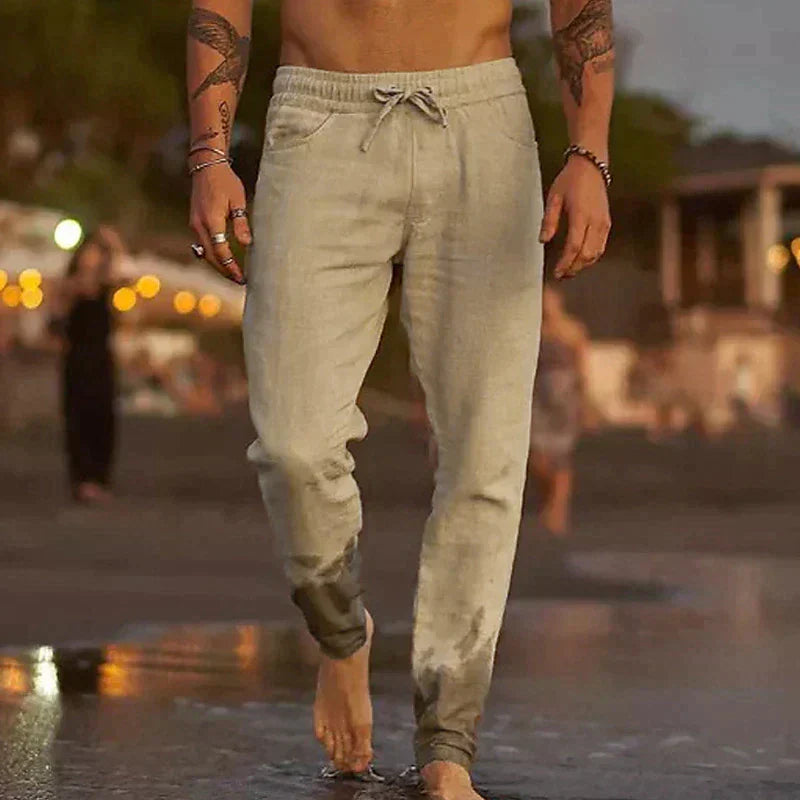 Marlon Men's Drawstring Joggers with Tapered Leg - Khaki