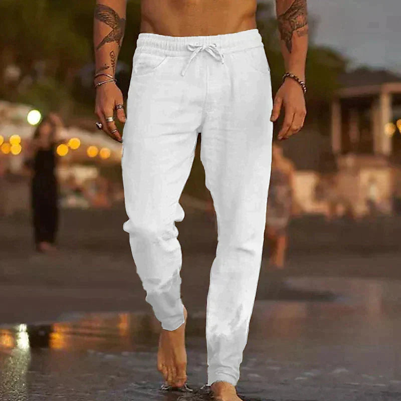Marlon Men's Drawstring Joggers with Tapered Leg - White