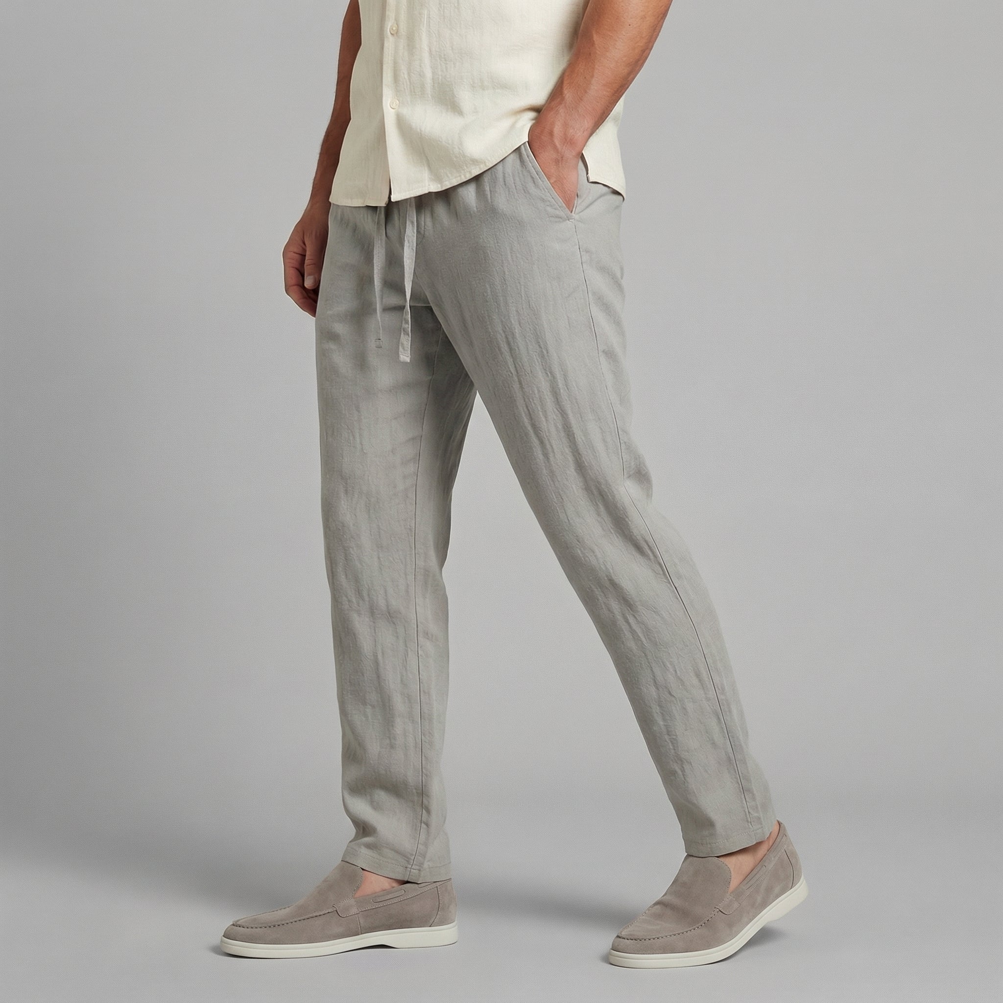 Marlon Men's Wide Leg Trousers with Drawstring Waist - Gray