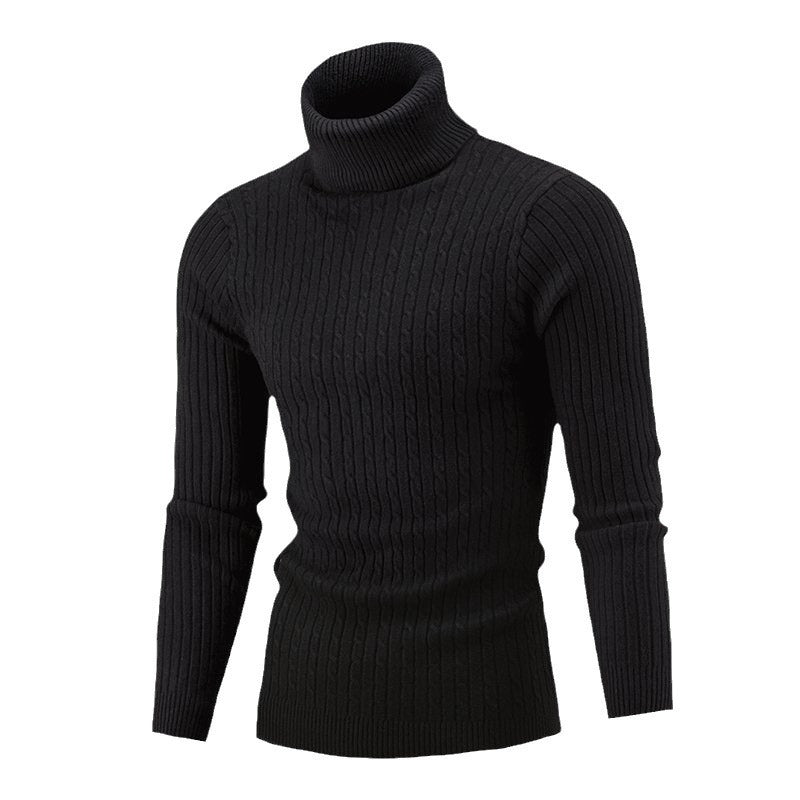 Matthias Men's Cable Turtleneck with Ribbed Trim - Black