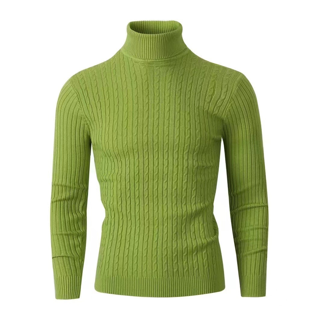 Matthias Men's Cable Turtleneck with Ribbed Trim - Neon Green