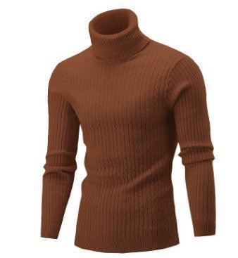 Matthias Men's Cable Turtleneck with Ribbed Trim - Camel Brown