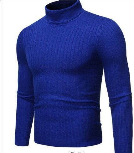 Matthias Men's Cable Turtleneck with Ribbed Trim - Royal Blue