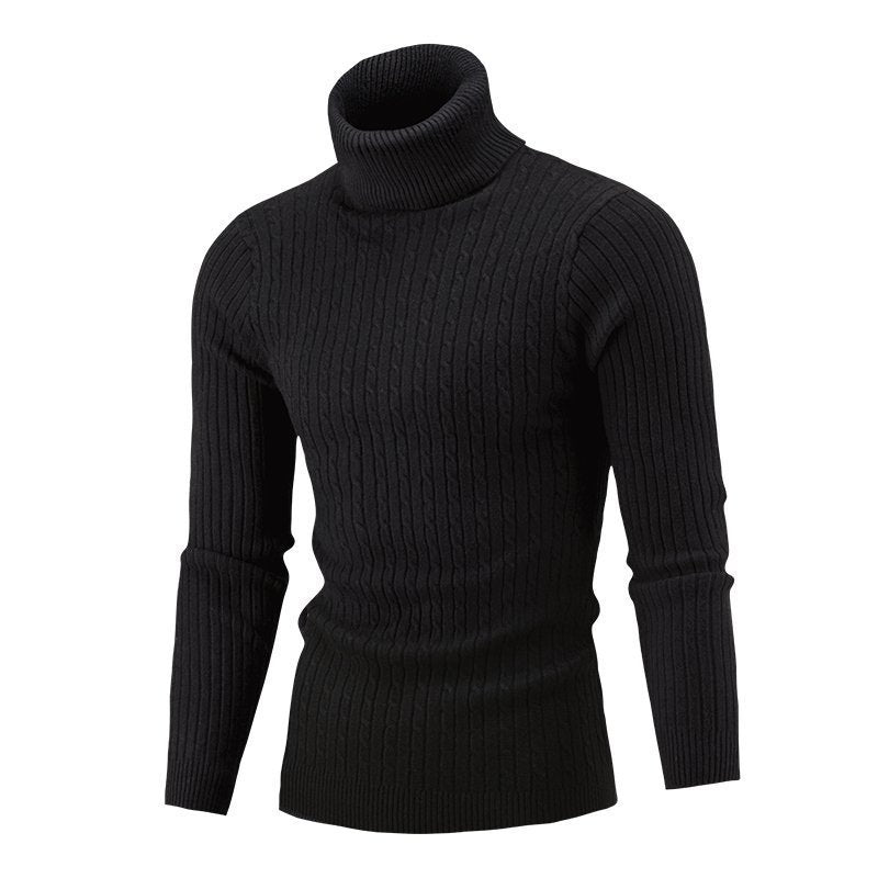 Matthias Men's Cable Turtleneck with Ribbed Trim - Black