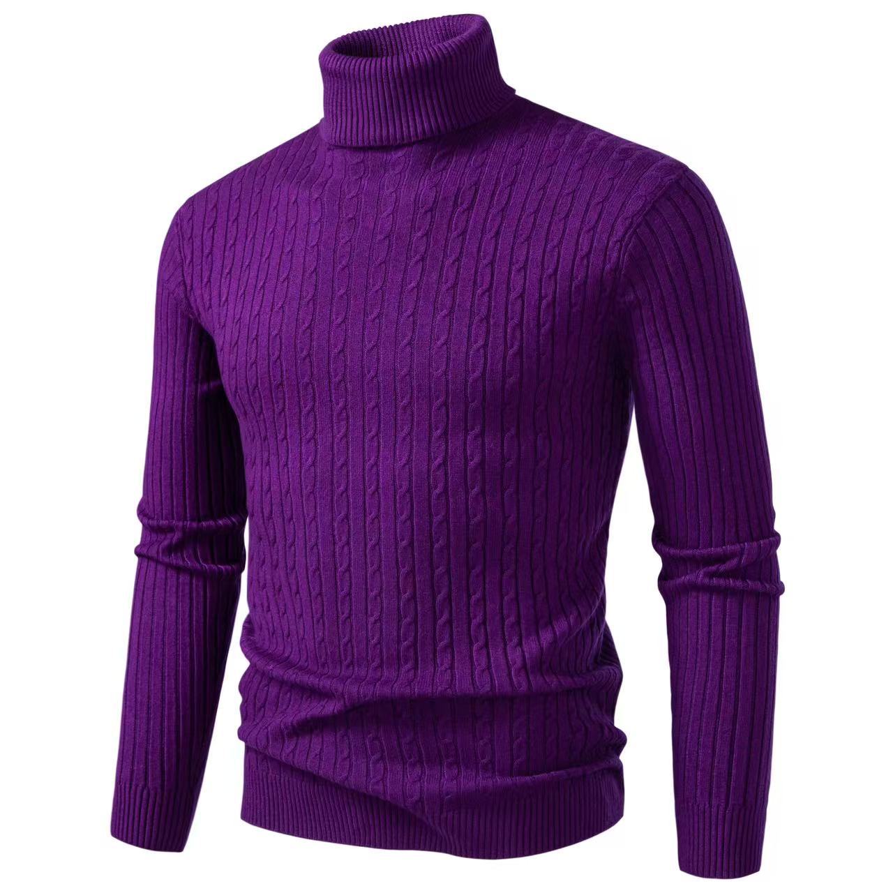 Matthias Men's Cable Turtleneck with Ribbed Trim - Violet
