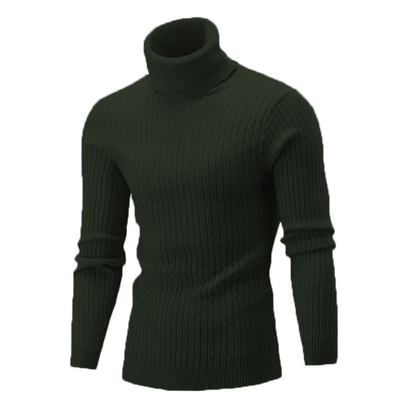 Matthias Men's Cable Turtleneck with Ribbed Trim - Dark Green