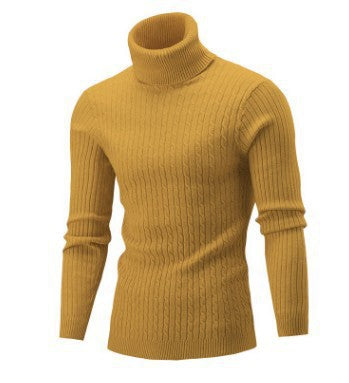 Matthias Men's Cable Turtleneck with Ribbed Trim - Yellow
