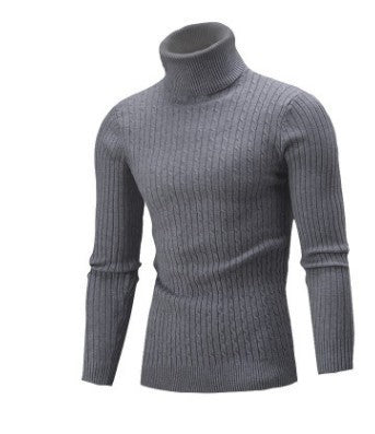 Matthias Men's Cable Turtleneck with Ribbed Trim - Dark Gray