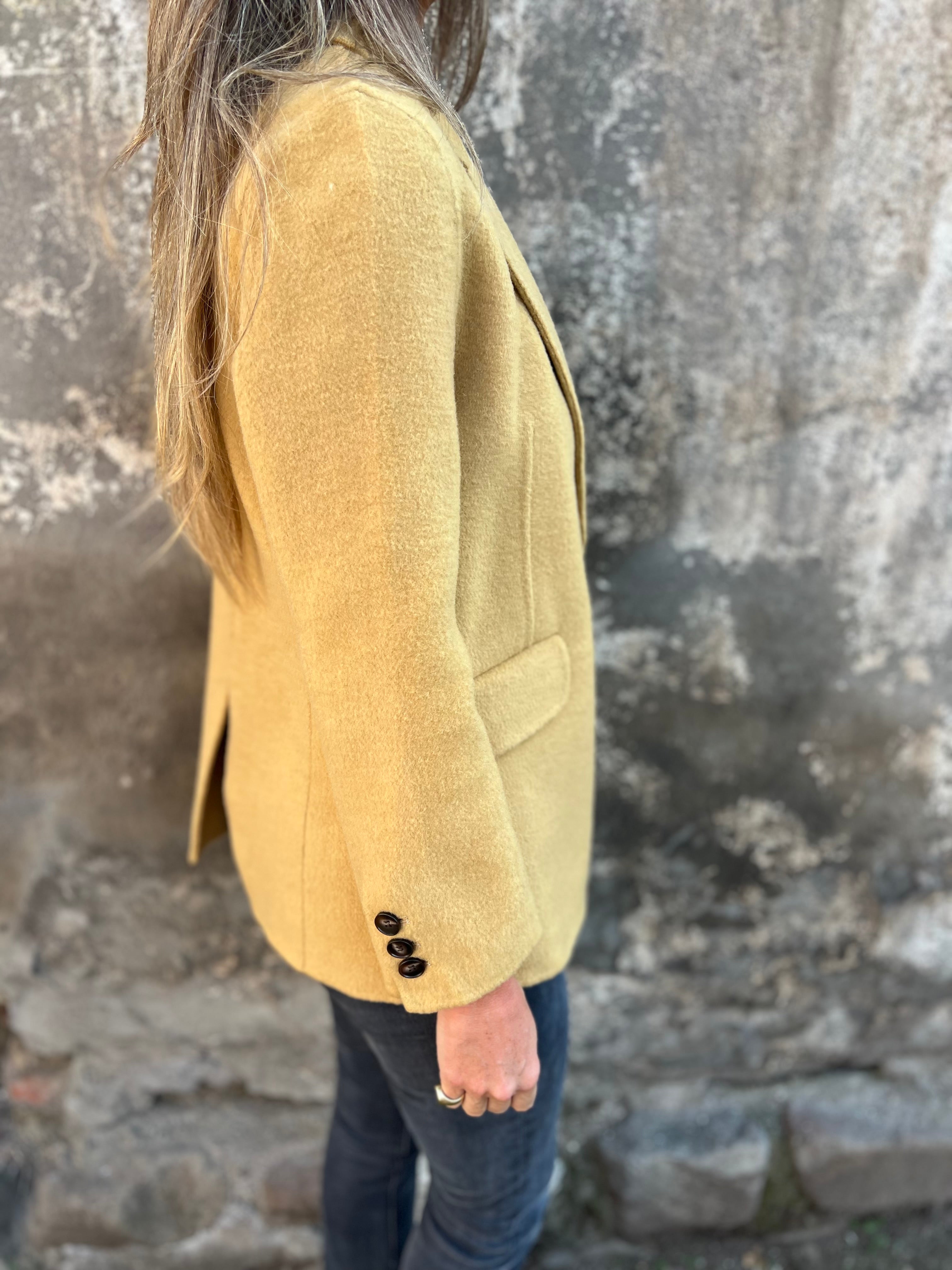 Maya Open Front Blazer with Structured Shoulders - Yellow