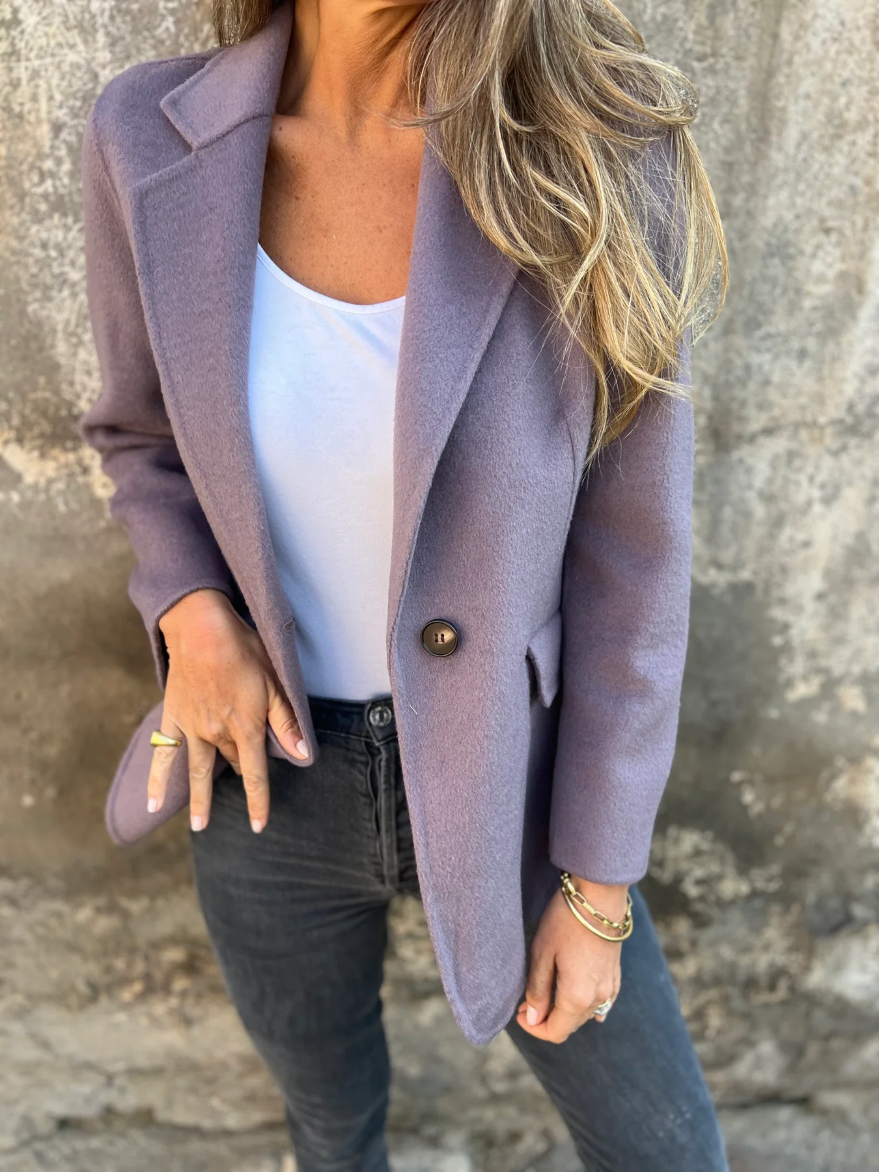 Maya Open Front Blazer with Structured Shoulders - Violet