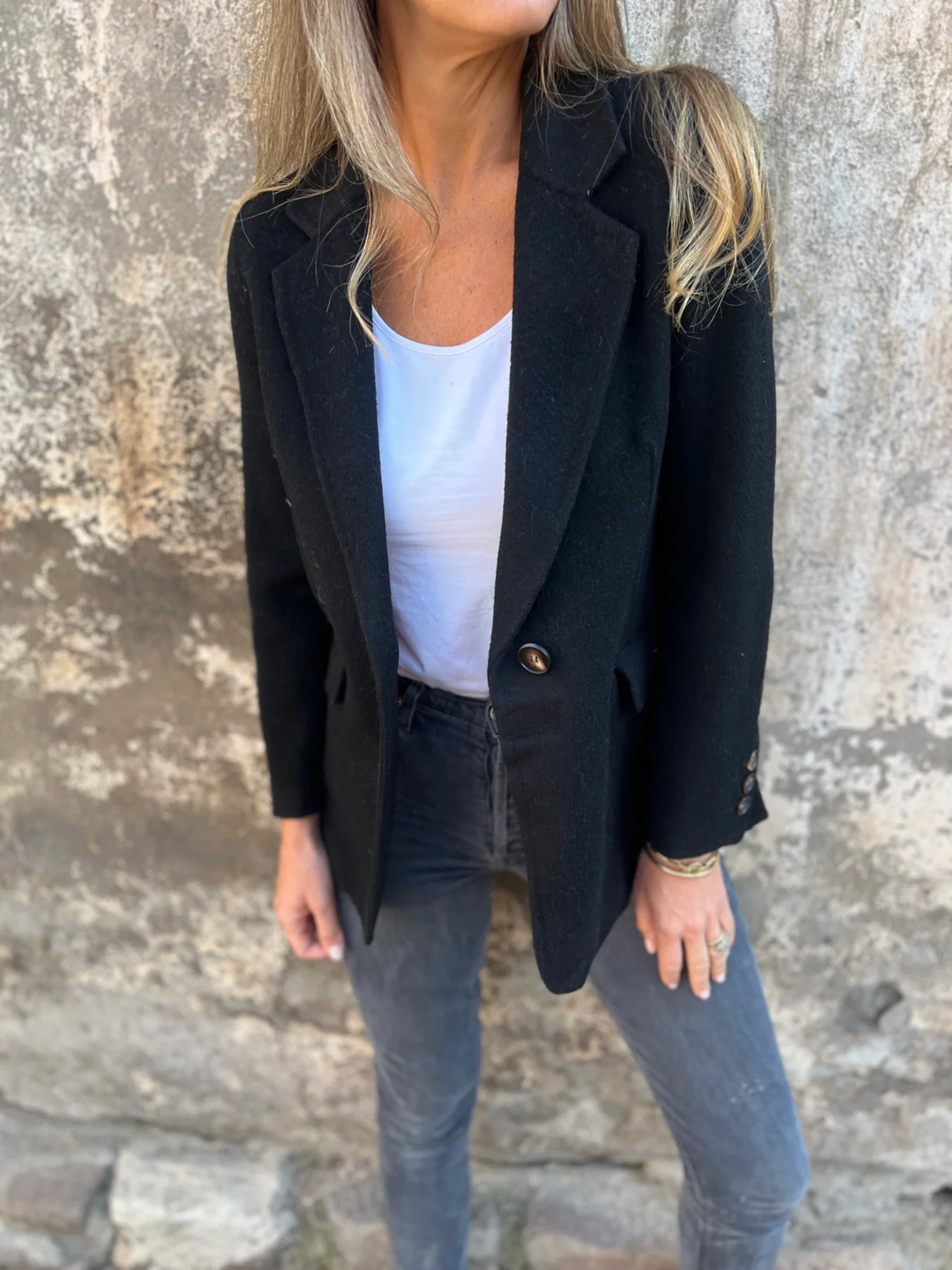 Maya Open Front Blazer with Structured Shoulders - Black