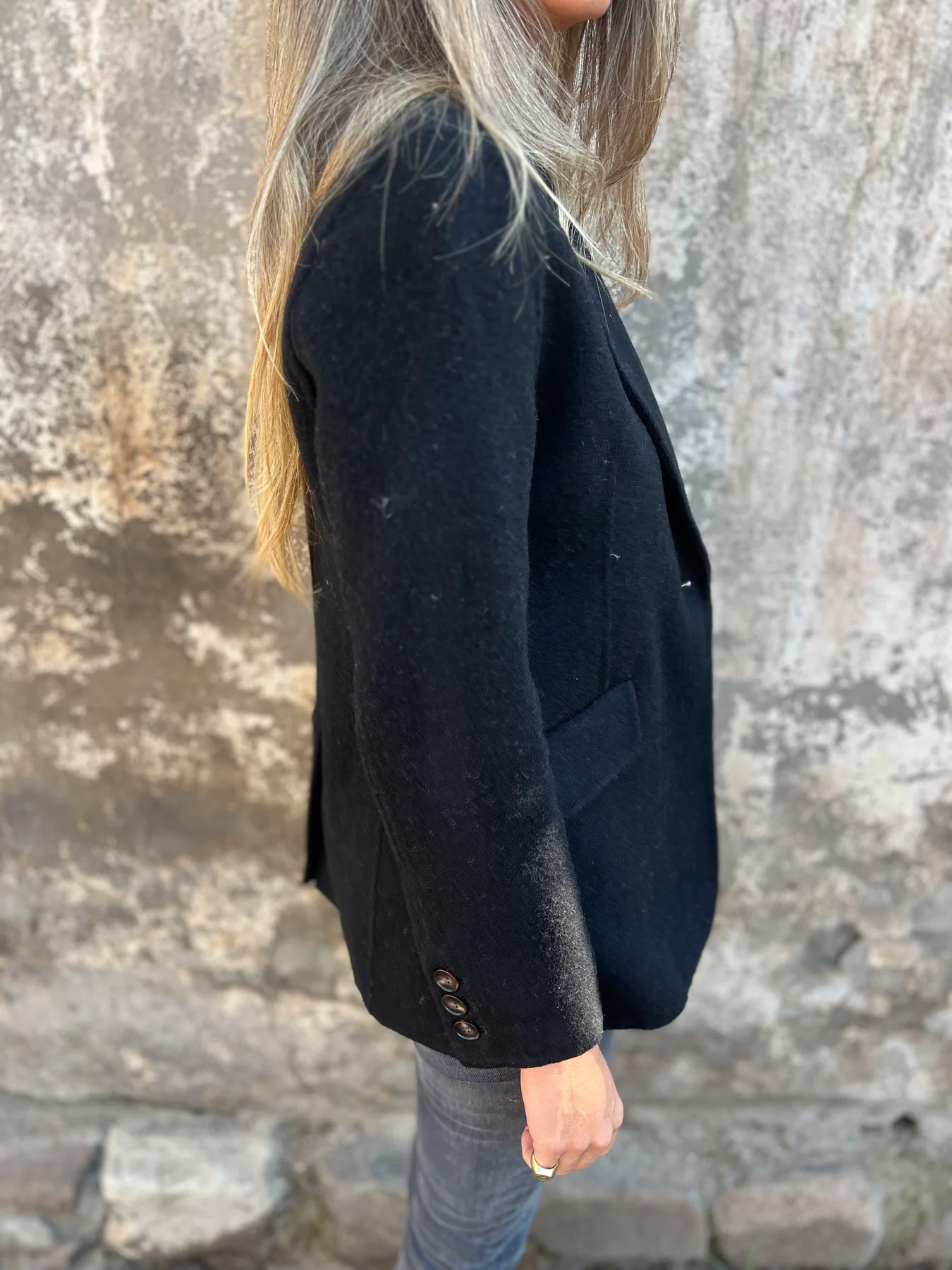 Maya Open Front Blazer with Structured Shoulders - Black