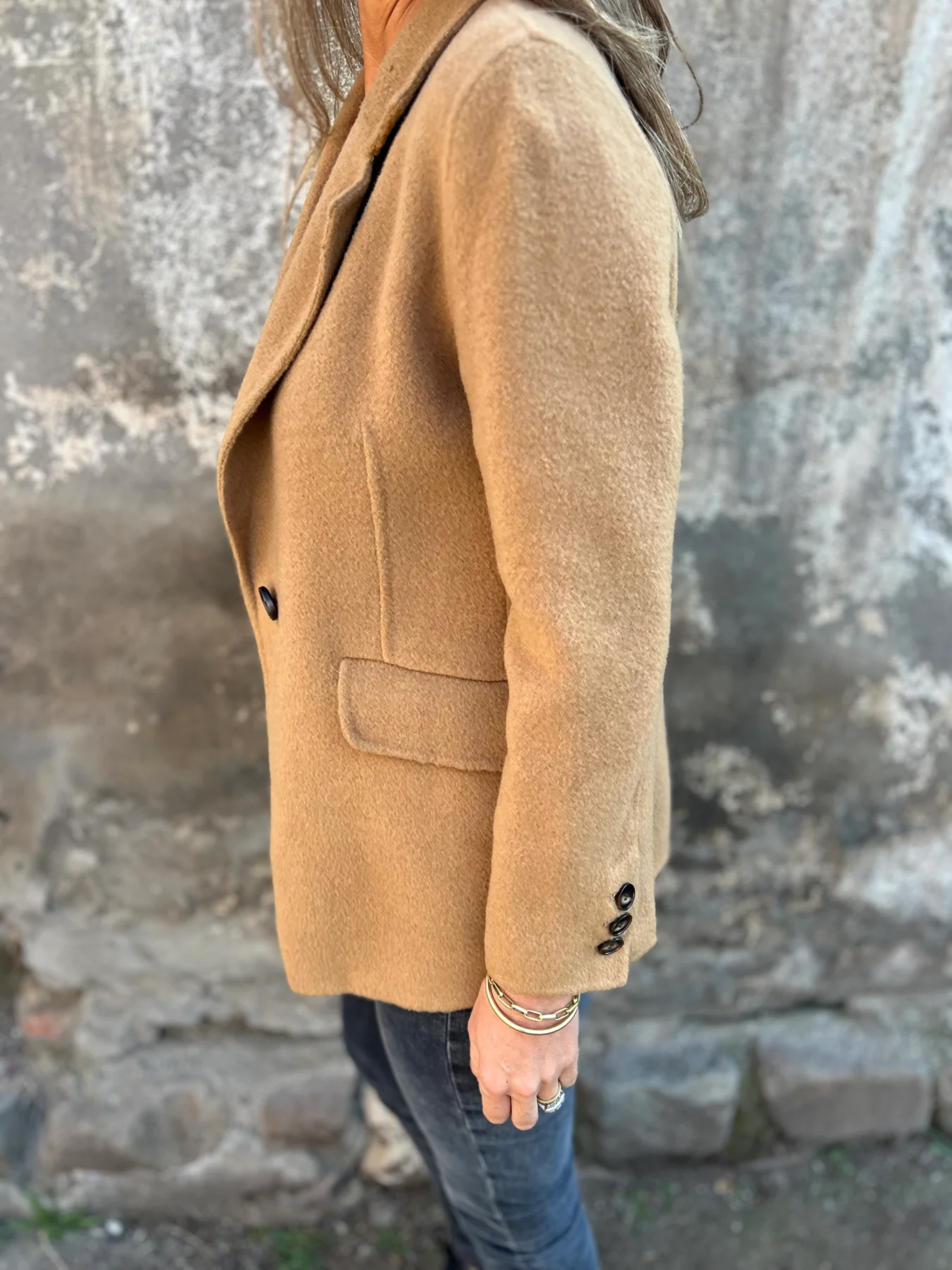 Maya Open Front Blazer with Structured Shoulders - Khaki