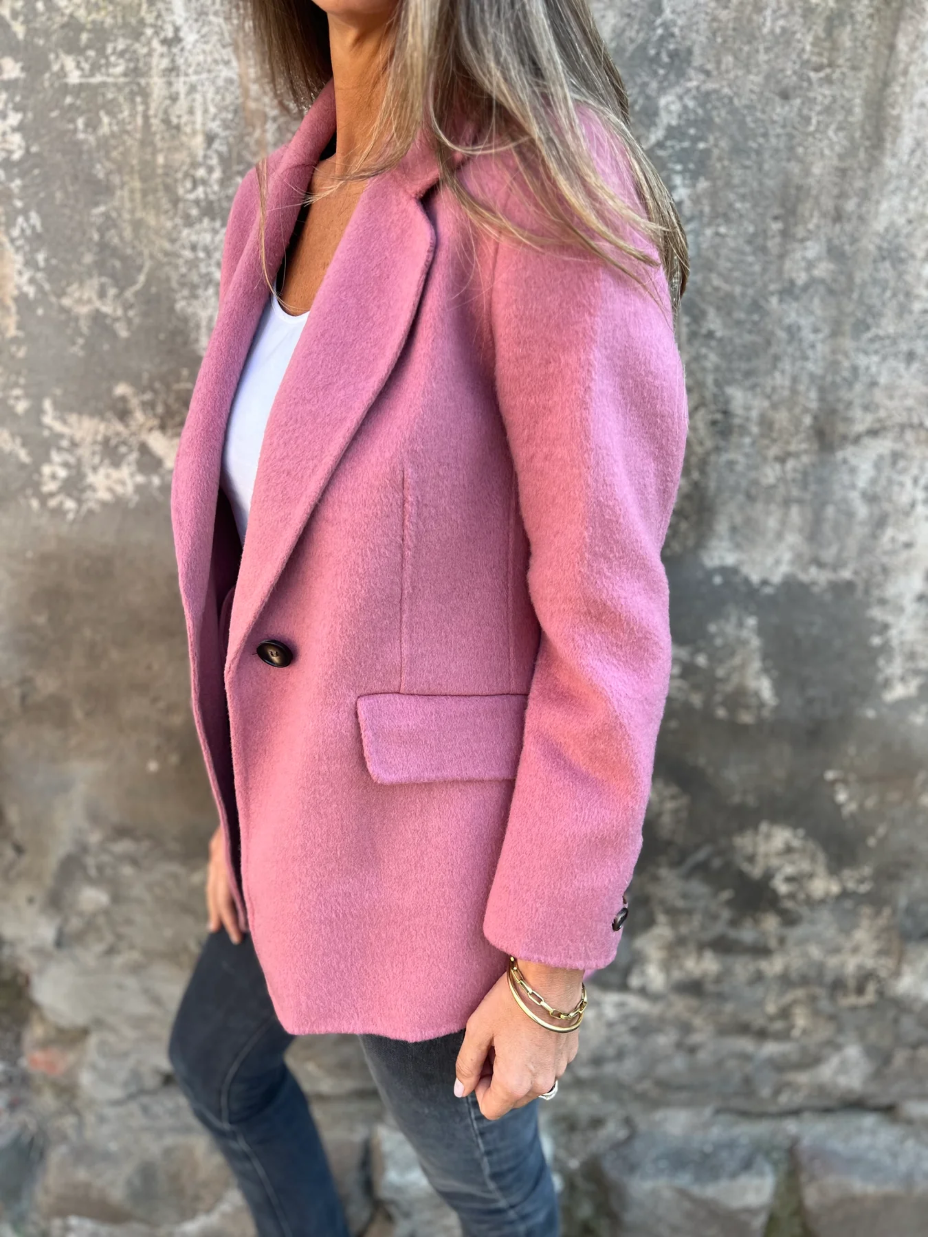 Maya Open Front Blazer with Structured Shoulders - Pink