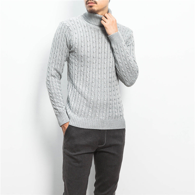 Meinhard Men's Cable Turtleneck with Fold-Over Collar - Light Gray