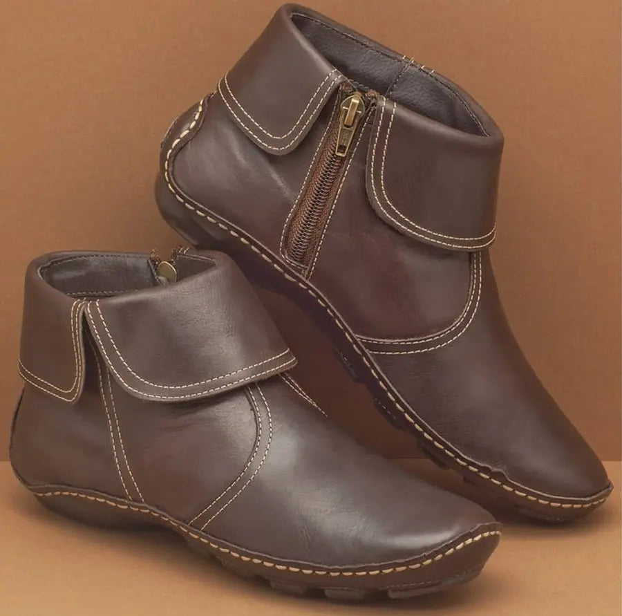 Mirelda Vintage Ankle Boots with Lace-Up Front - Dark Brown