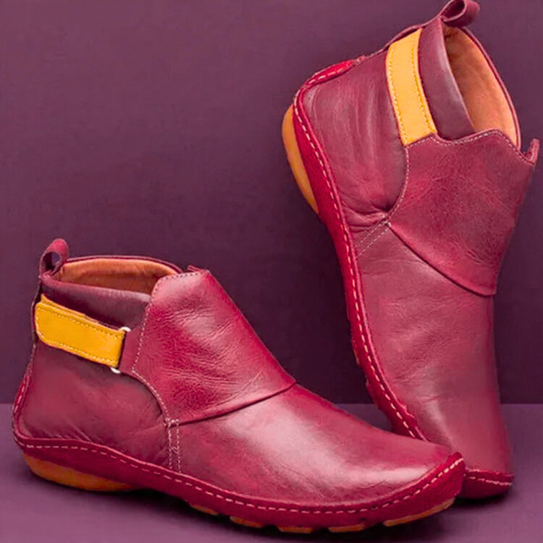 Mirelda Vintage Ankle Boots with Lace-Up Front - Red
