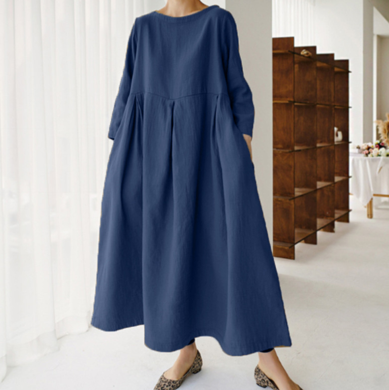 Nemia Tiered Maxi Dress with Long Sleeves and Panel Seams - Blue