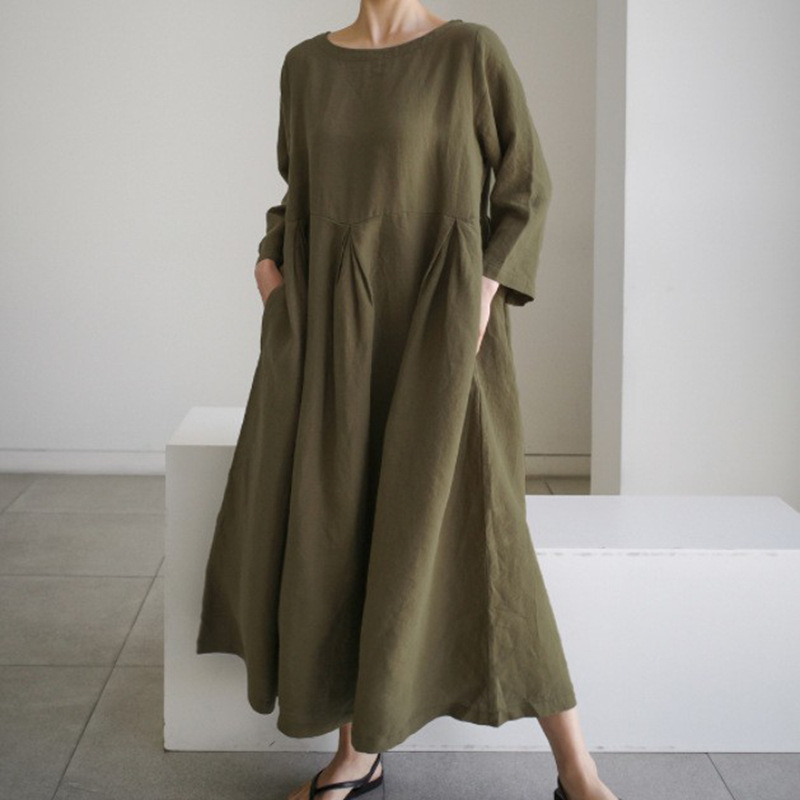 Nemia Tiered Maxi Dress with Long Sleeves and Panel Seams - Green