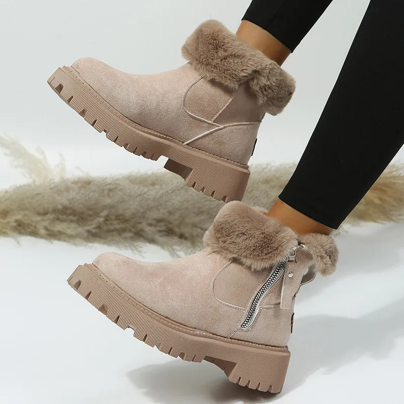 Neriah Winter Boots with Padded Collar and Deep Tread - Khaki