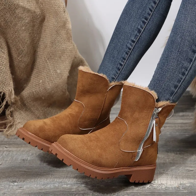Neriah Winter Boots with Padded Collar and Deep Tread - Brown