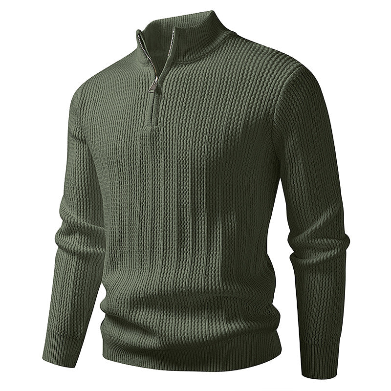 Norbert Men's Ribbed Troyer with Slim Cut and Collar Zip - Khaki