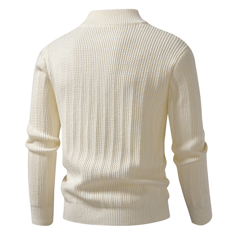 Norbert Men's Ribbed Troyer with Slim Cut and Collar Zip - Cream White