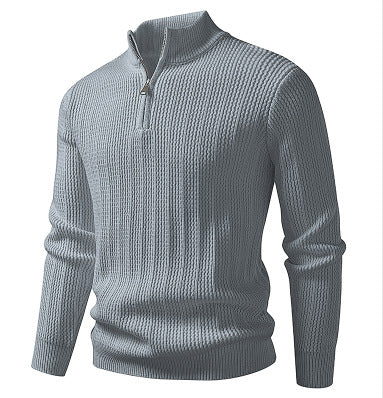 Norbert Men's Ribbed Troyer with Slim Cut and Collar Zip - Gray