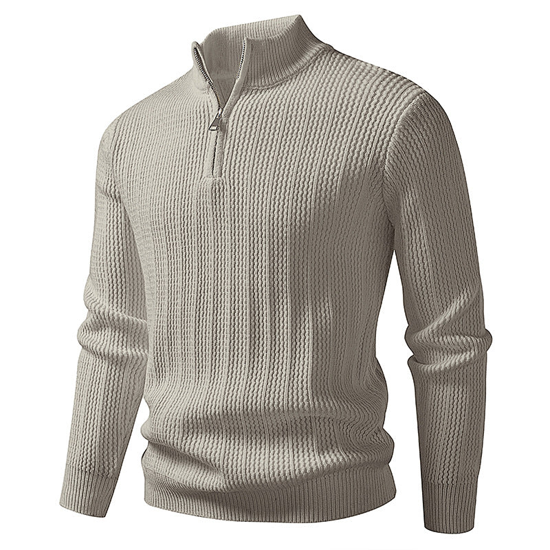 Norbert Men's Ribbed Troyer with Slim Cut and Collar Zip - Khaki