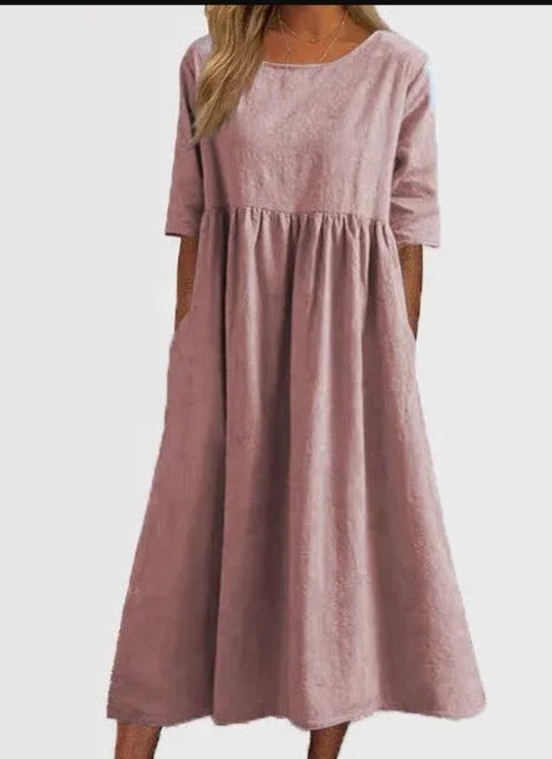 Norie Maxi Dress with Short Sleeves, Side Slits and Level Hem - Pink