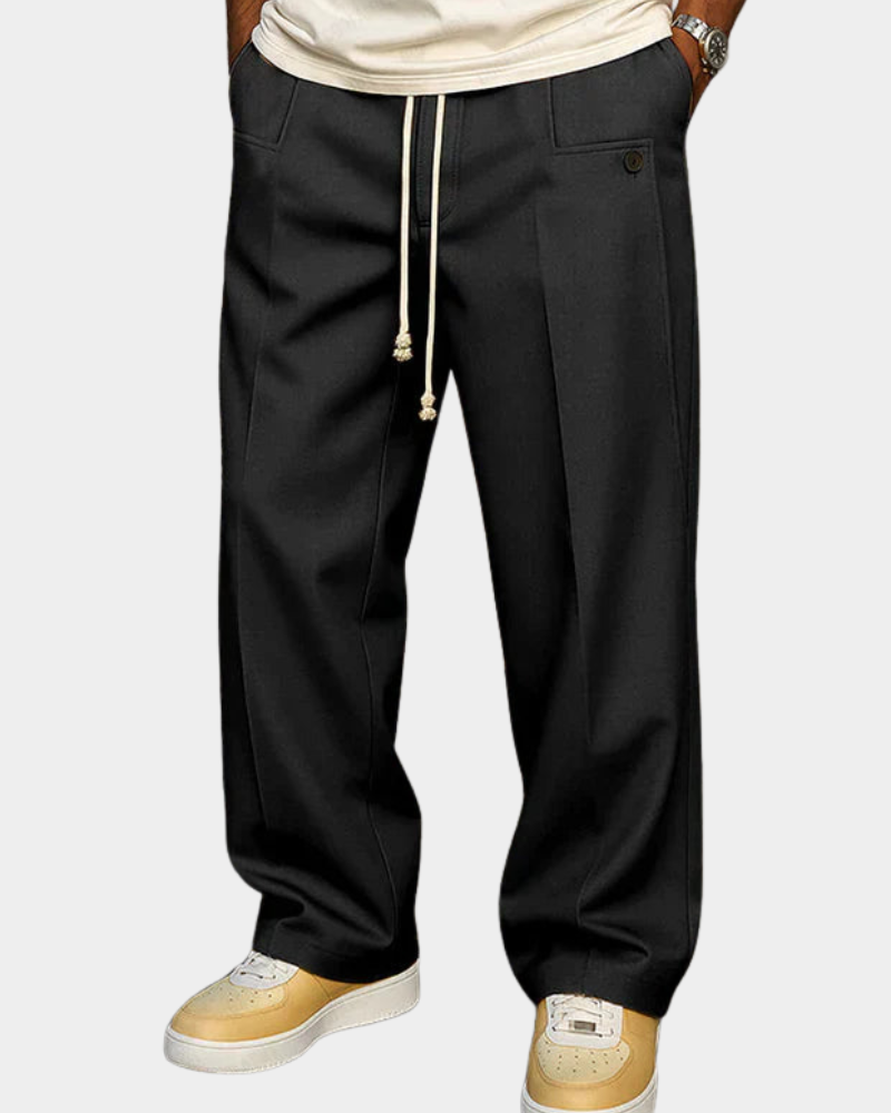 Olivio Men's Drawstring Trousers with Tapered Cut - Black