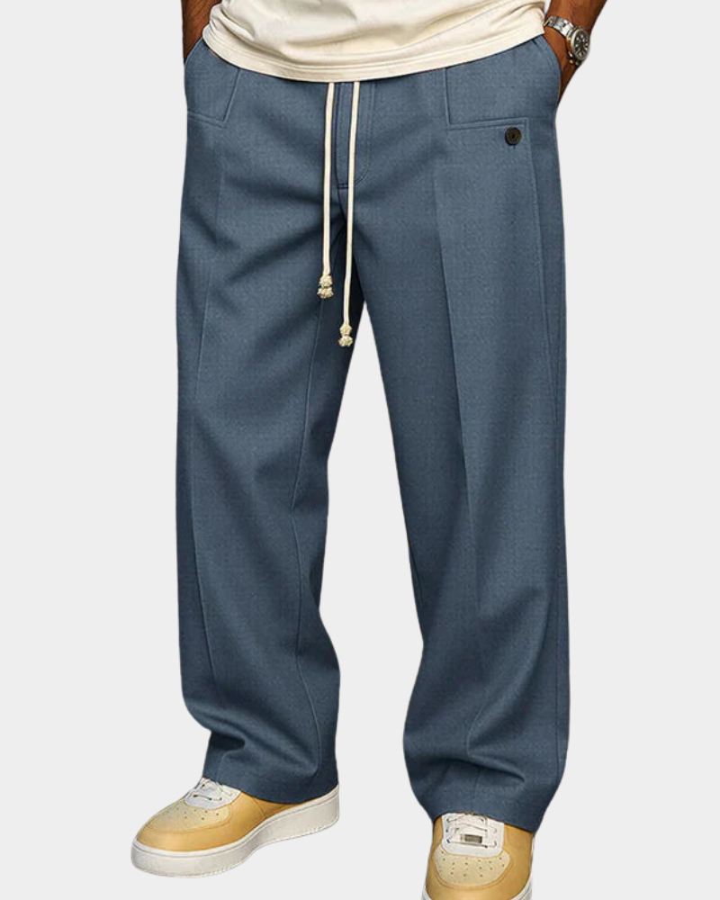 Olivio Men's Drawstring Trousers with Tapered Cut - Blue