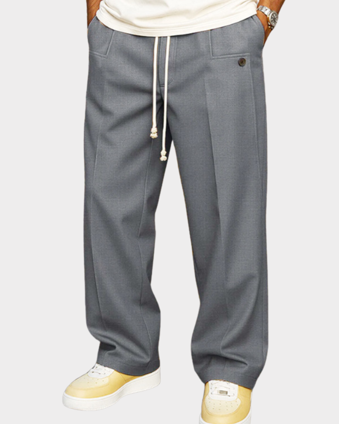 Olivio Men's Drawstring Trousers with Tapered Cut - Dark Gray