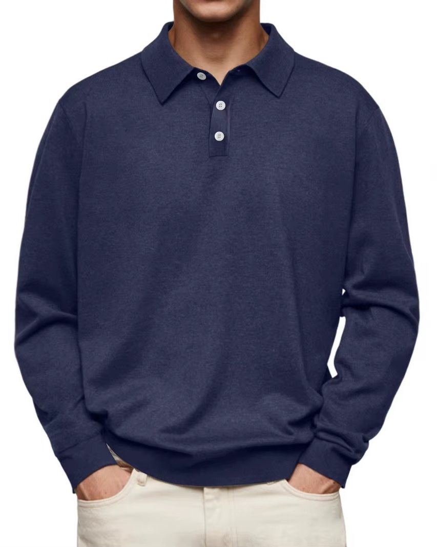 Orion Men's Long Sleeve Polo Shirt with Square Hem - Navy
