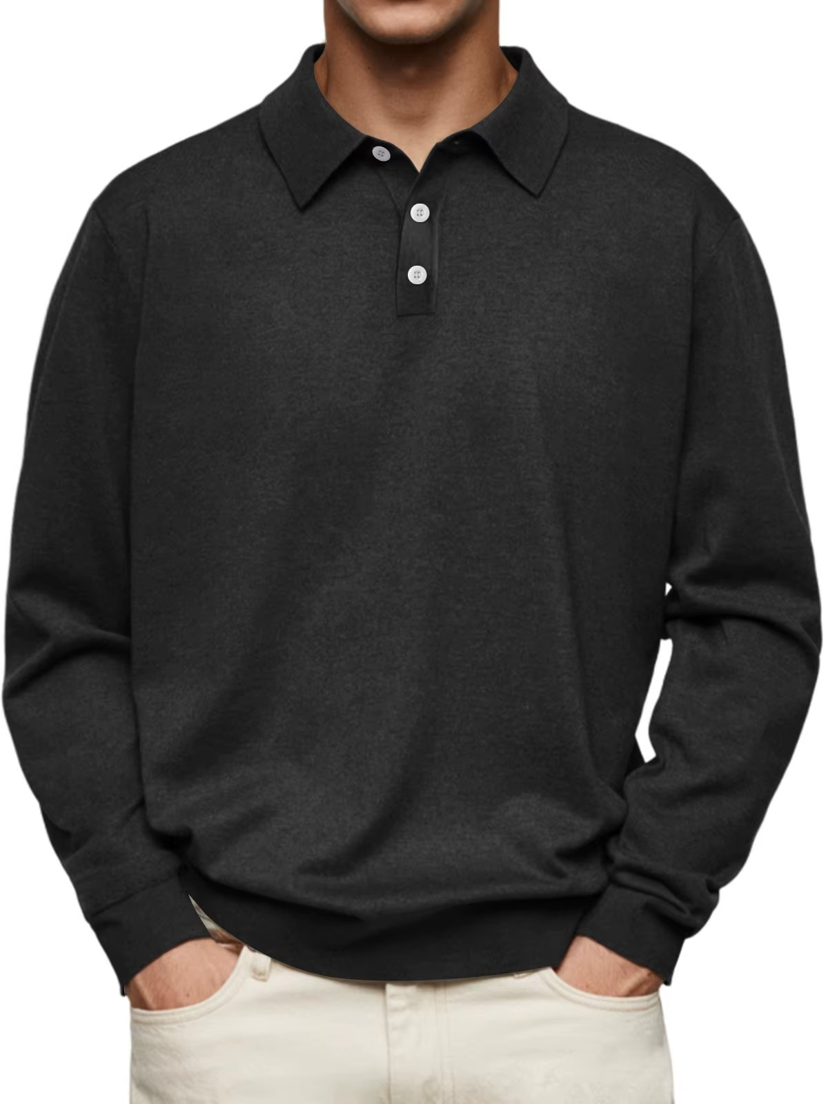 Orion Men's Long Sleeve Polo Shirt with Square Hem - Black