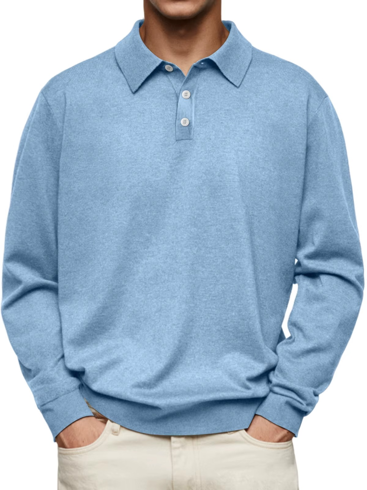 Orion Men's Long Sleeve Polo Shirt with Square Hem - Light Blue