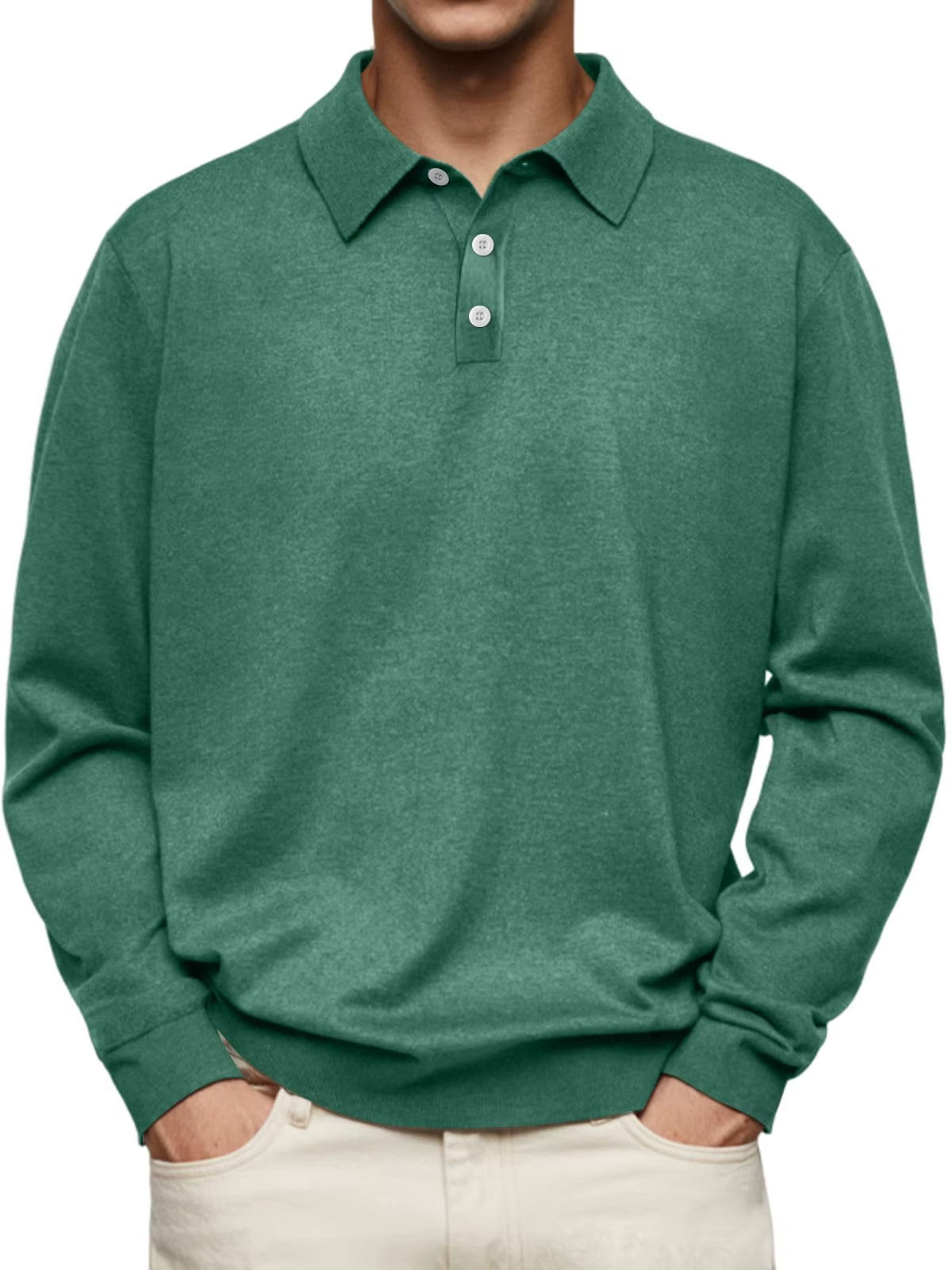 Orion Men's Long Sleeve Polo Shirt with Square Hem - Dark Green