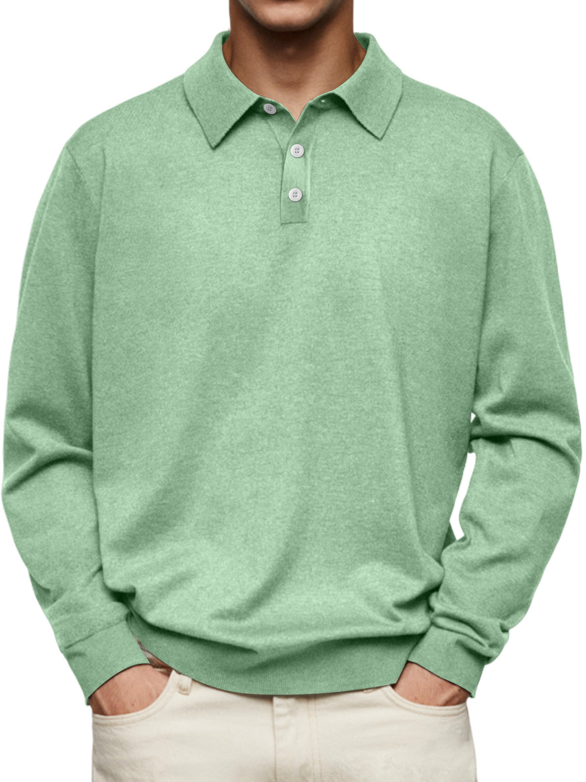 Orion Men's Long Sleeve Polo Shirt with Square Hem - Light Green