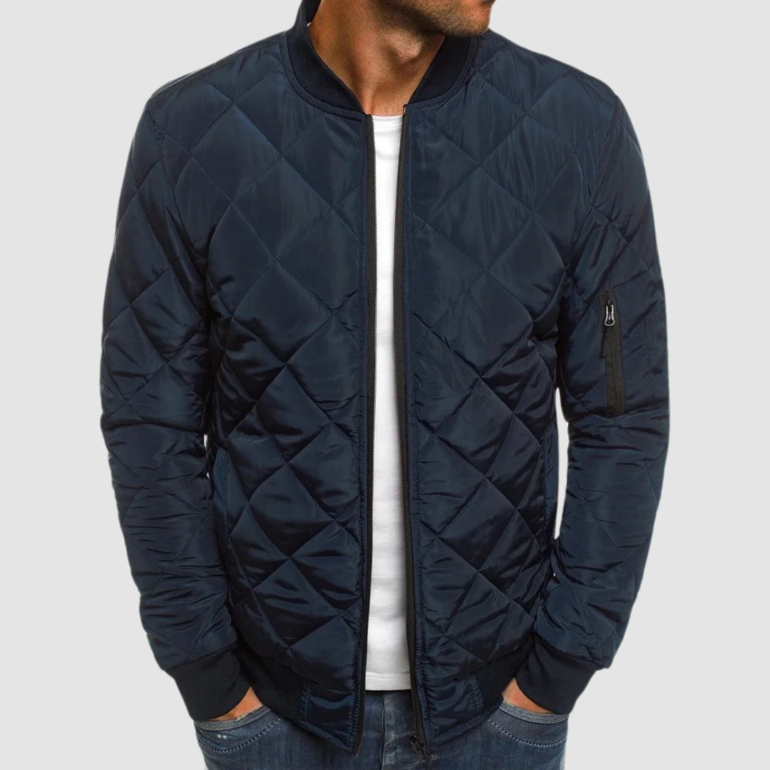 Orlan Men's Bomber Jacket with Ribbed Cuffs and Full Zip - Navy