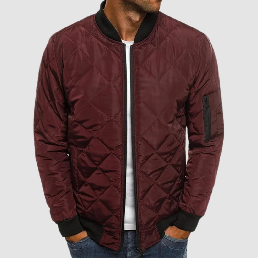 Orlan Men's Bomber Jacket with Ribbed Cuffs and Full Zip - Burgundy