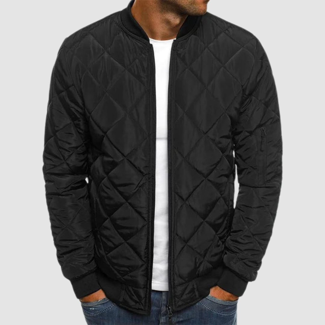 Orlan Men's Bomber Jacket with Ribbed Cuffs and Full Zip - Black