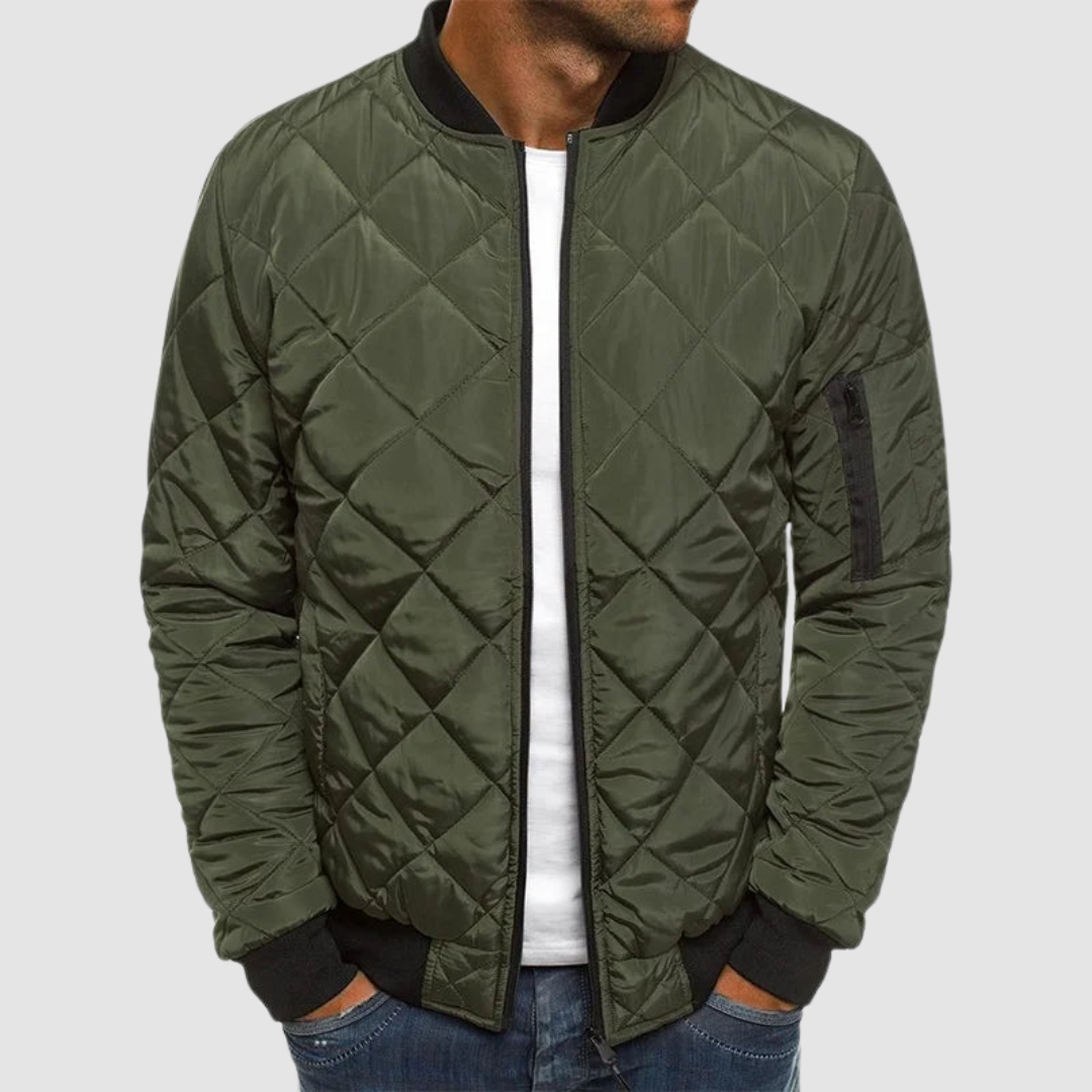 Orlan Men's Bomber Jacket with Ribbed Cuffs and Full Zip - Army Green
