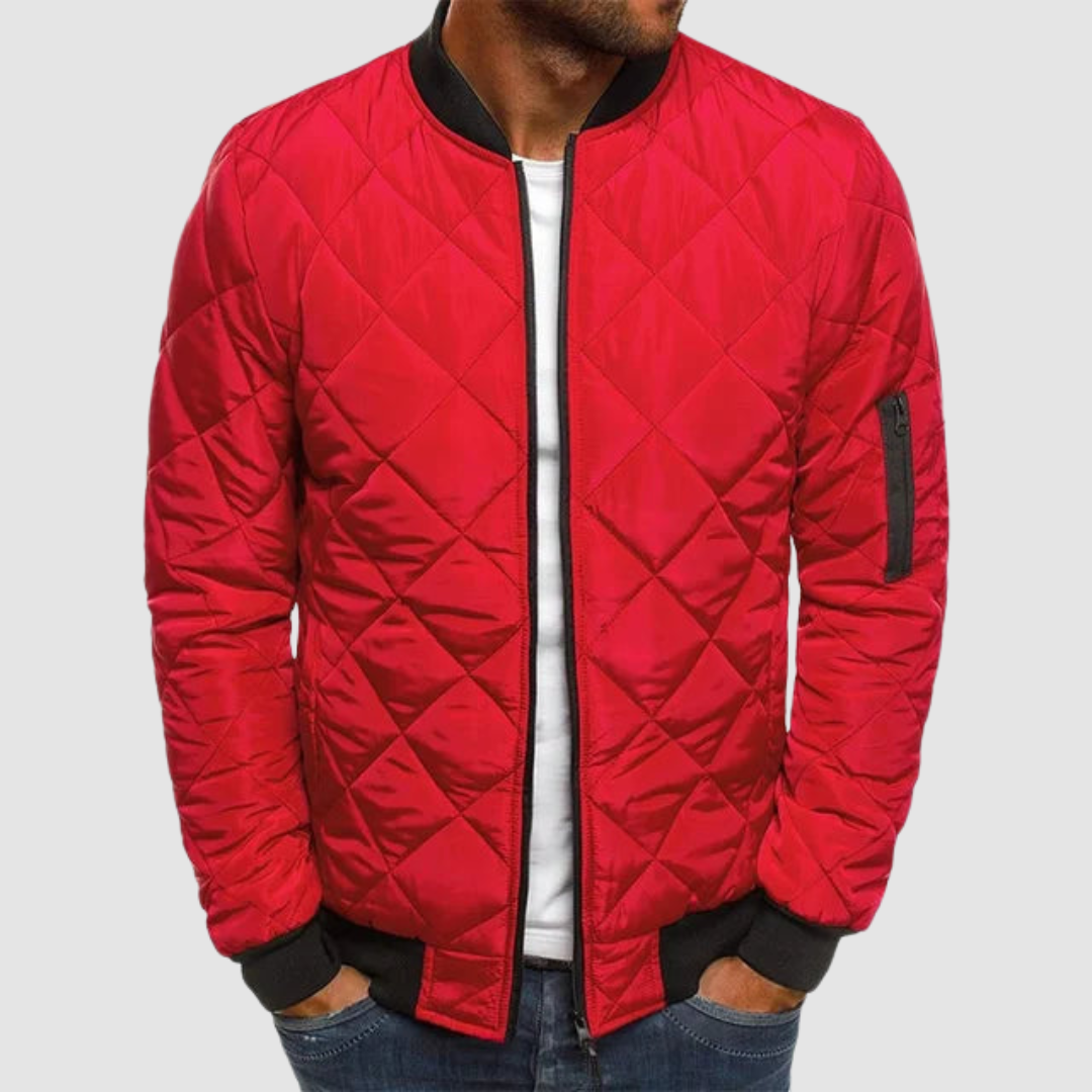 Orlan Men's Bomber Jacket with Ribbed Cuffs and Full Zip - Red