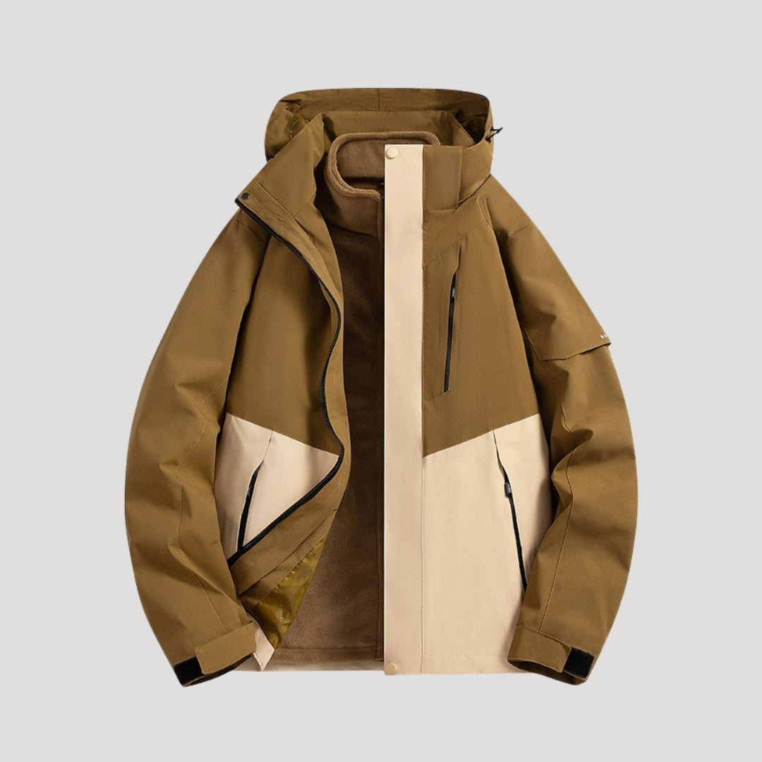 Petra Hooded Jacket with Zip Pockets and Drawcord Hem - Brown