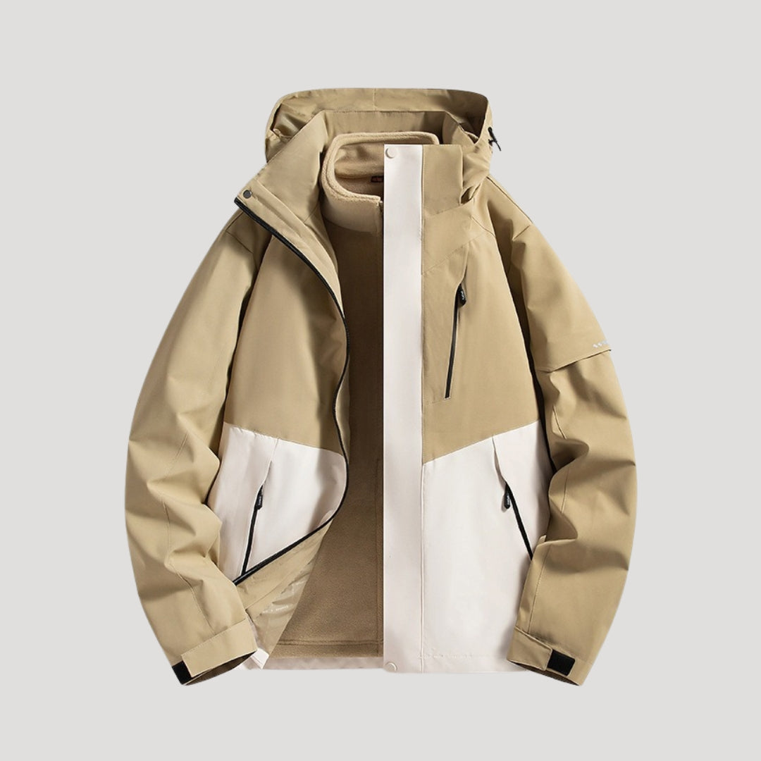Petra Hooded Jacket with Zip Pockets and Drawcord Hem - Beige